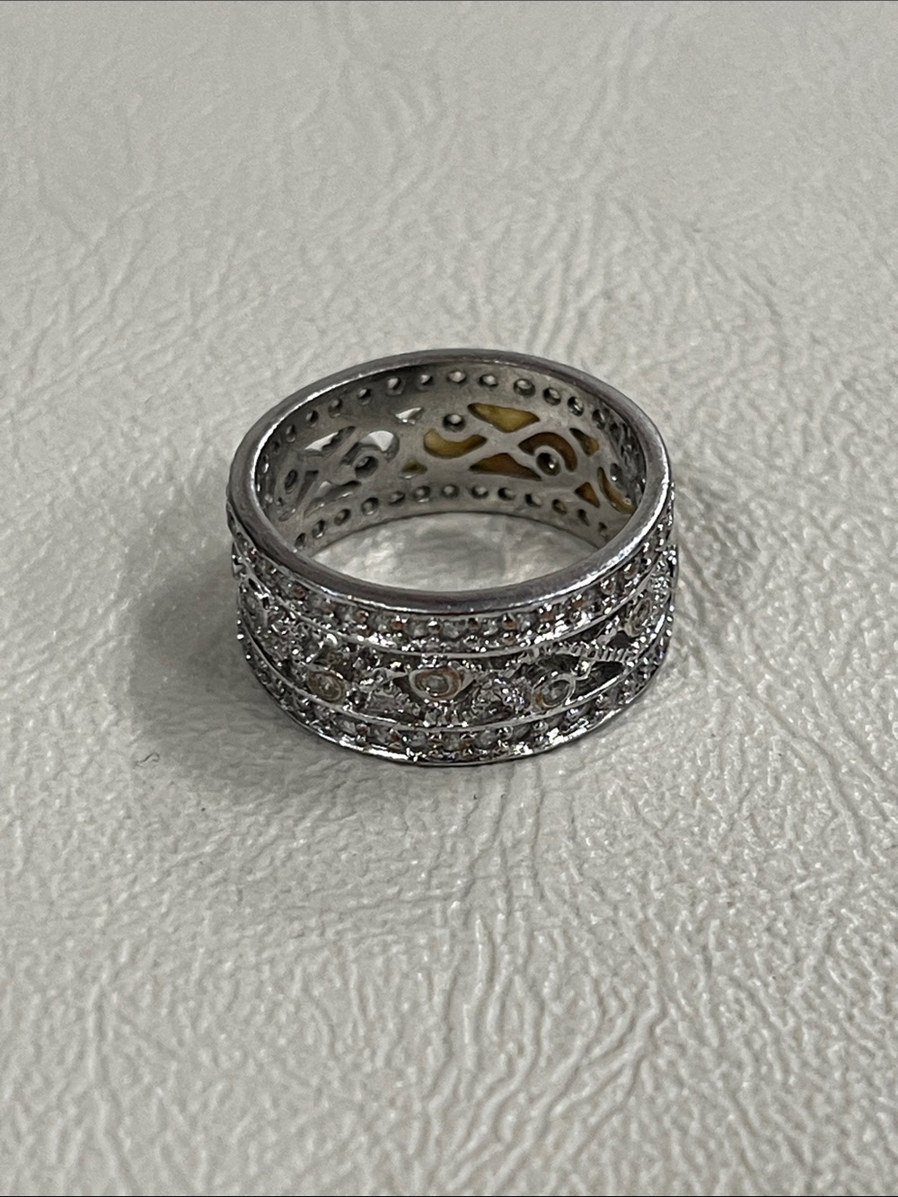 Intricate silver-tone Filigree Pavé Wide Band Ring